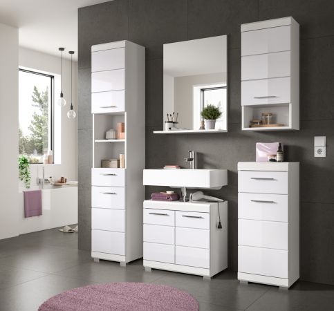 Badm�bel Set 4-teilig Shawn in wei� Hochglanz Badkombination 112 x 191 cm