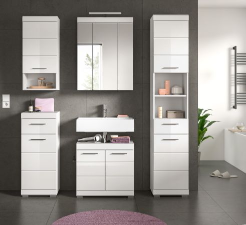 Badm�bel Set 5-teilig Shawn in wei� Hochglanz Badkombination 164 x 191 cm