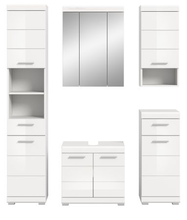 Badm�bel Set 5-teilig Shawn in wei� Hochglanz Badkombination 164 x 191 cm