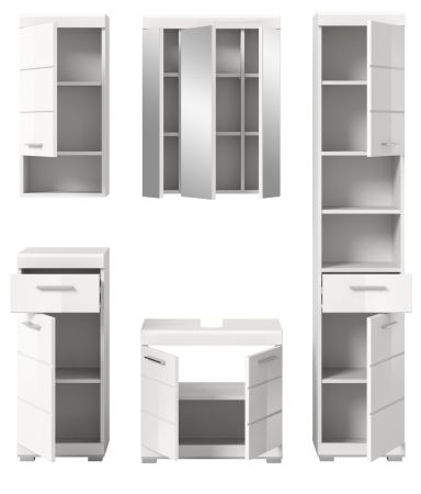 Badm�bel Set 5-teilig Shawn in wei� Hochglanz Badkombination 164 x 191 cm
