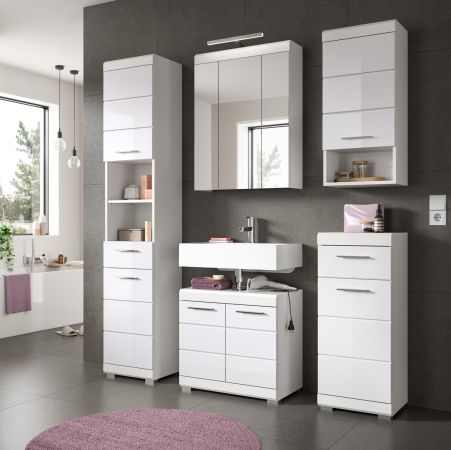 Badm�bel Set 3-teilig Shawn in wei� Hochglanz Badkombination 112 x 191 cm