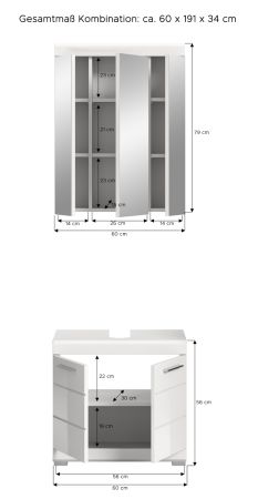 Badm�bel Set 2-teilig Shawn in wei� Hochglanz Badkombination 60 x 191 cm