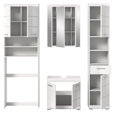 Badm�bel Set 4-teilig Shawn in wei� Hochglanz Badkombination 190 x 191 cm