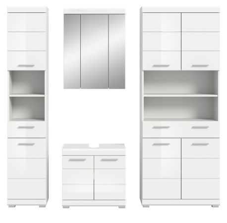 Badm�bel Set 4-teilig Shawn in wei� Hochglanz Badkombination 200 x 191 cm