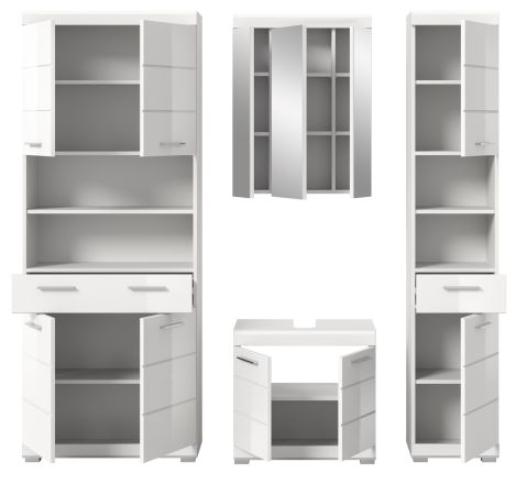 Badm�bel Set 4-teilig Shawn in wei� Hochglanz Badkombination 200 x 191 cm