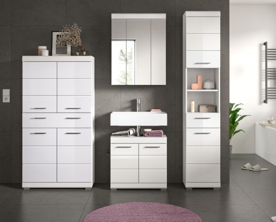 Badm�bel Set 4-teilig Shawn in wei� Hochglanz Badkombination 200 x 191 cm