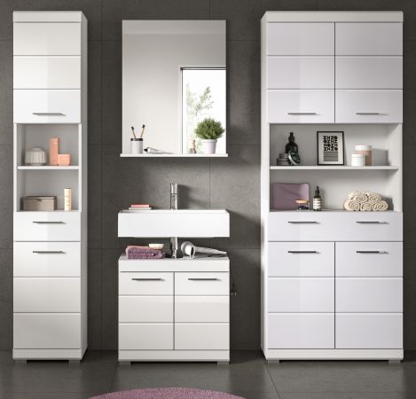 Badm�bel Set 4-teilig Shawn in wei� Hochglanz Badkombination 200 x 191 cm