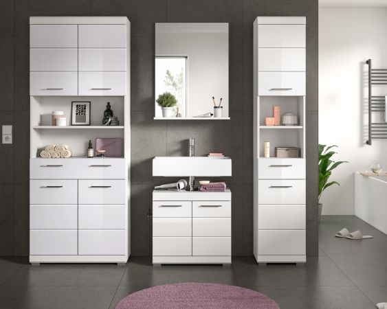 Badm�bel Set 4-teilig Shawn in wei� Hochglanz Badkombination 200 x 191 cm