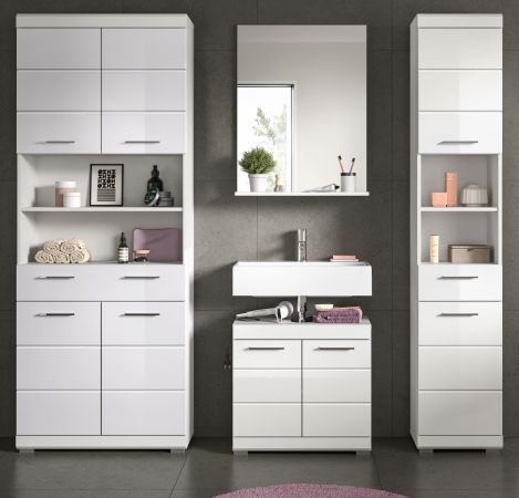 Badm�bel Set 4-teilig Shawn in wei� Hochglanz Badkombination 200 x 191 cm