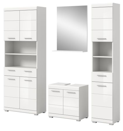 Badm�bel Set 4-teilig Shawn in wei� Hochglanz Badkombination 200 x 191 cm