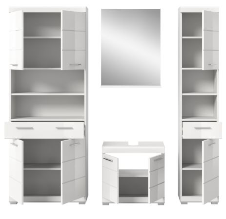 Badm�bel Set 4-teilig Shawn in wei� Hochglanz Badkombination 200 x 191 cm