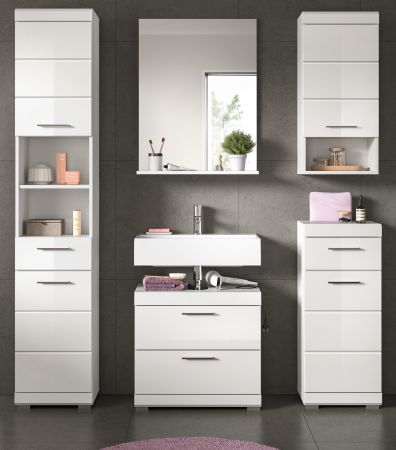 Badm�bel Set 5-teilig Shawn in wei� Hochglanz Badkombination 164 x 191 cm
