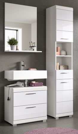 Badm�bel Set 3-teilig Shawn in wei� Hochglanz Badkombination 112 x 191 cm