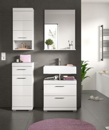 Badm�bel Set 4-teilig Shawn in wei� Hochglanz Badkombination 112 x 191 cm
