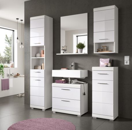Badm�bel Set 4-teilig Shawn in wei� Hochglanz Badkombination 112 x 191 cm