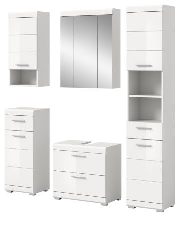 Badm�bel Set 5-teilig Shawn in wei� Hochglanz Badkombination 164 x 191 cm