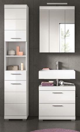 Badm�bel Set 3-teilig Shawn in wei� Hochglanz Badkombination 112 x 191 cm