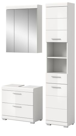 Badm�bel Set 3-teilig Shawn in wei� Hochglanz Badkombination 112 x 191 cm