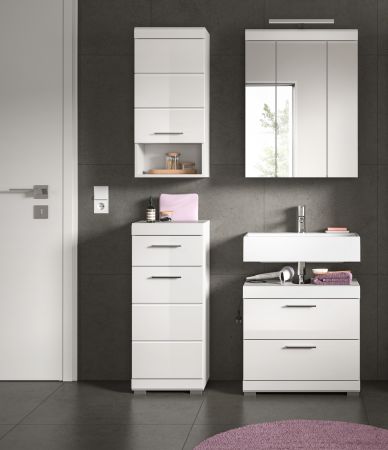 Badm�bel Set 4-teilig Shawn in wei� Hochglanz Badkombination 112 x 191 cm