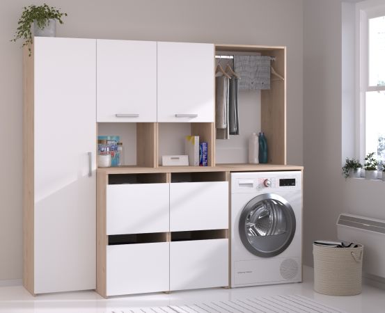 Waschmaschinenschrank Laundry in wei� und Jackson Eiche Set 3-teilig 204 x 184 cm