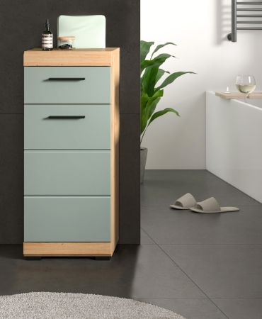 Badezimmer Kommode Shawn in Salbei gr�n und Artisan Eiche Badschrank 37 x 88 cm