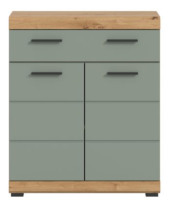 Badezimmer Kommode Shawn in Salbei und Artisan Eiche Badschrank 74 x 88 cm