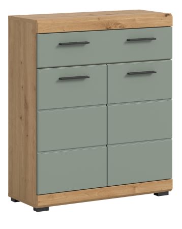 Badezimmer Kommode Shawn in Salbei und Artisan Eiche Badschrank 74 x 88 cm