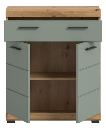 Badezimmer Kommode Shawn in Salbei und Artisan Eiche Badschrank 74 x 88 cm