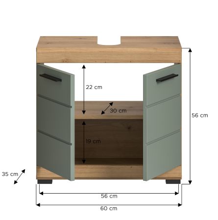 Waschbeckenunterschrank Shawn in Salbei und Artisan Eiche Badezimmer Unterschrank 60 cm