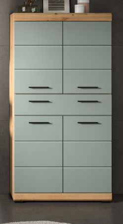 Badezimmer Midischrank Shawn in Salbei und Artisan Eiche Badschrank 74 x 141 cm