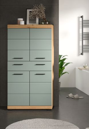 Badezimmer Midischrank Shawn in Salbei und Artisan Eiche Badschrank 74 x 141 cm