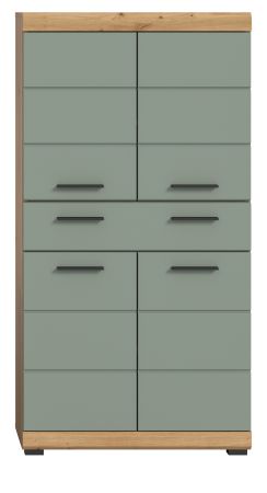 Badezimmer Midischrank Shawn in Salbei und Artisan Eiche Badschrank 74 x 141 cm