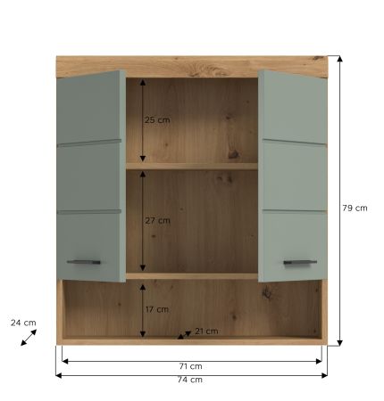 Badezimmer H�ngeschrank Shawn in Salbei und Artisan Eiche Badschrank h�ngend 74 x 79 cm