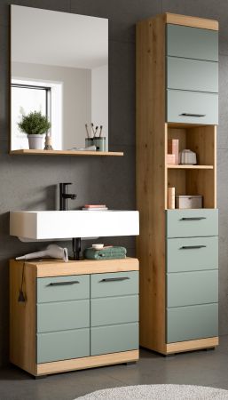 Badm�bel Set 3-teilig Shawn in Salbei und Artisan Eiche Badkombination 112 x 191 cm