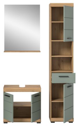 Badm�bel Set 3-teilig Shawn in Salbei und Artisan Eiche Badkombination 112 x 191 cm