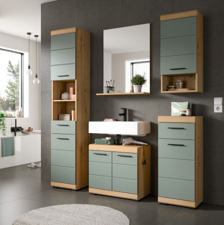 Badm�bel Set 4-teilig Shawn in Salbei und Artisan Eiche Badkombination 112 x 191 cm