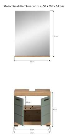 Badm�bel Set 2-teilig Shawn in Salbei und Artisan Eiche Badkombination 60 x 191 cm
