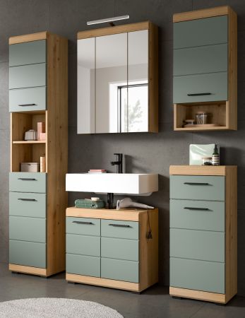 Badm�bel Set 5-teilig Shawn in Salbei und Artisan Eiche Badkombination 164 x 191 cm