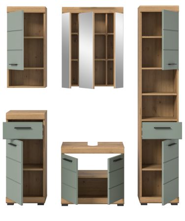 Badm�bel Set 5-teilig Shawn in Salbei und Artisan Eiche Badkombination 164 x 191 cm