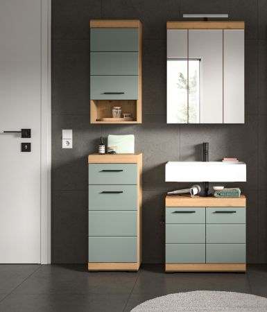 Badm�bel Set 4-teilig Shawn in Salbei und Artisan Eiche Badkombination 112 x 191 cm