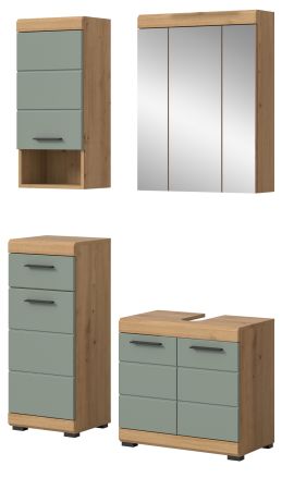 Badm�bel Set 4-teilig Shawn in Salbei und Artisan Eiche Badkombination 112 x 191 cm