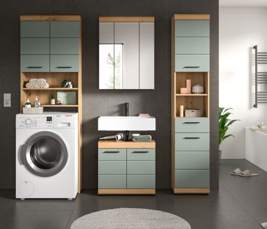 Badm�bel Set 4-teilig Shawn in Salbei und Artisan Eiche Badkombination 190 x 191 cm