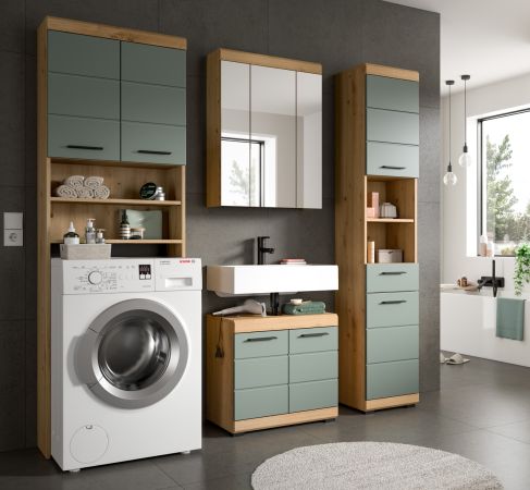 Badm�bel Set 4-teilig Shawn in Salbei und Artisan Eiche Badkombination 190 x 191 cm