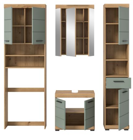 Badm�bel Set 4-teilig Shawn in Salbei und Artisan Eiche Badkombination 190 x 191 cm
