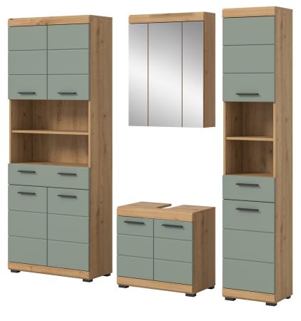 Badm�bel Set 4-teilig Shawn in Salbei und Artisan Eiche Badkombination 200 x 191 cm