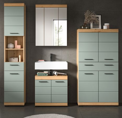 Badm�bel Set 4-teilig Shawn in Salbei und Artisan Eiche Badkombination 200 x 191 cm