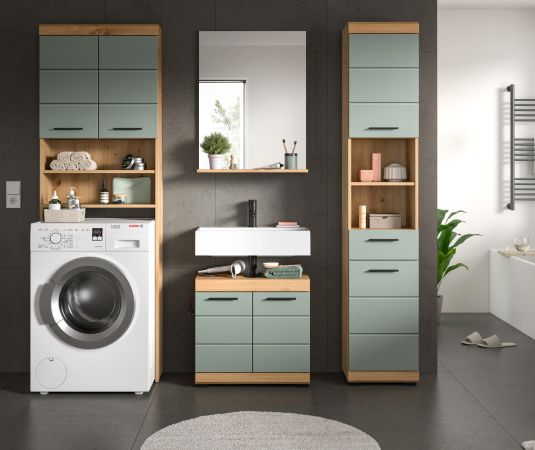 Badm�bel Set 4-teilig Shawn in Salbei und Artisan Eiche Badkombination 190 x 191 cm
