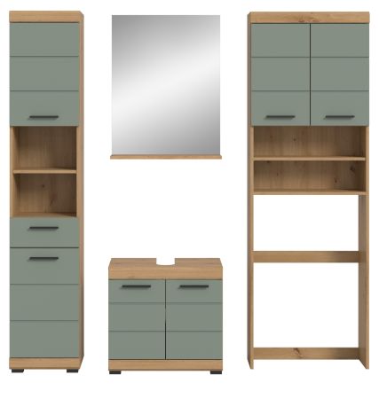 Badm�bel Set 4-teilig Shawn in Salbei und Artisan Eiche Badkombination 190 x 191 cm