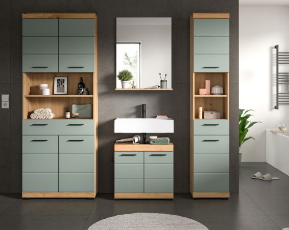 Badm�bel Set 4-teilig Shawn in Salbei und Artisan Eiche Badkombination 200 x 191 cm