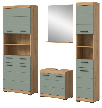 Badm�bel Set 4-teilig Shawn in Salbei und Artisan Eiche Badkombination 200 x 191 cm